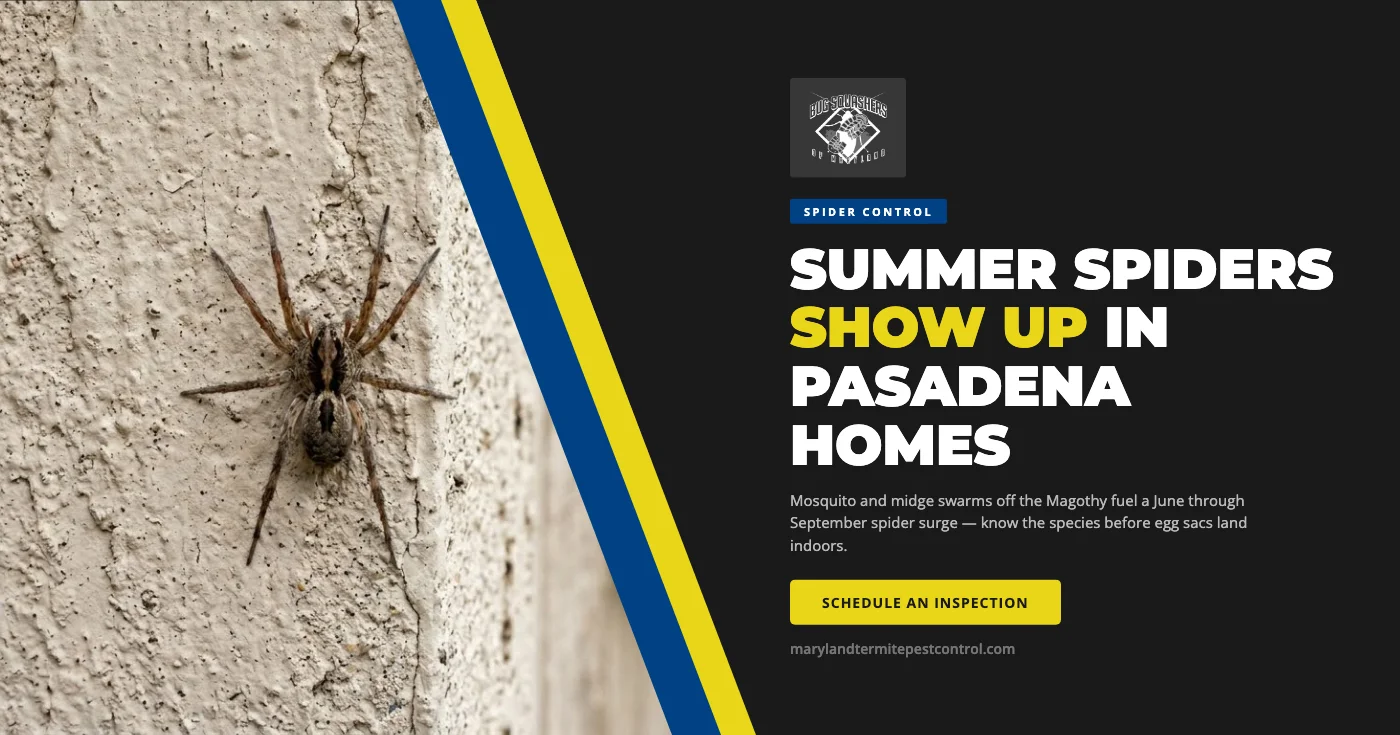 Wolf spider on a Pasadena, MD garage floor — summer spider control in Anne Arundel County